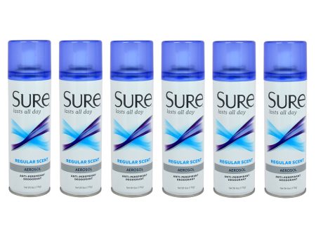 Aerosol Regular Scent Anti-Perspirant and Deodorant by Sure for Unisex - 6 oz Deodorant Spray - Pack of 6 on Sale