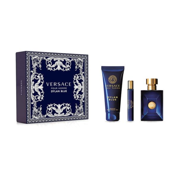 Versace Dylan Blue 3 Pcs Set For Men: 3.4 Eau De Toilette Spray + 0.34 Eau De Toilette Travel Spray + 5 Oz Shower Gel Sale