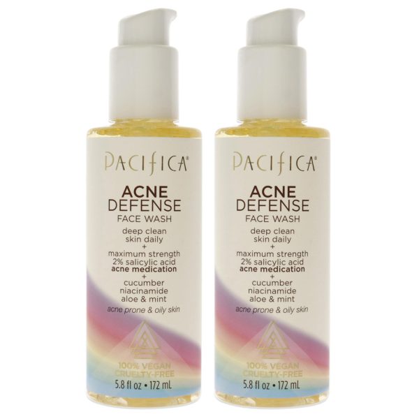 Acne Defense Face Wash by Pacifica for Unisex - 5.8 oz Cleanser - Pack of 2 Supply