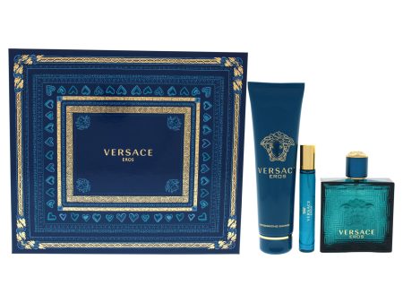 Versace Eros by Versace for Men - 3 Pc Gift Set 3.4oz EDT Spray, 0.3oz EDT Spray, 5.0oz Invigorating Shower Gel Online Sale