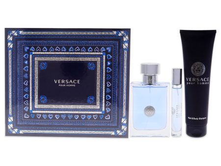 Versace Pour Homme by Versace for Men - 3 Pc Gift Set 3.4oz EDT Spray, 10ml EDT spray, 5.0oz Hair and Body Shampoo on Sale