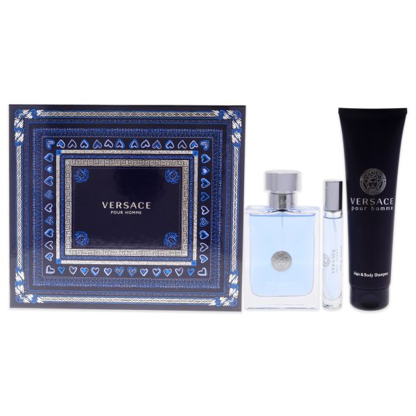 Versace Pour Homme by Versace for Men - 3 Pc Gift Set 3.4oz EDT Spray, 10ml EDT spray, 5.0oz Hair and Body Shampoo on Sale