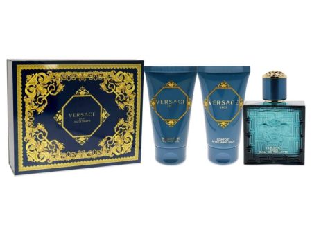 Versace Eros by Versace for Men - 3 Pc Gift Set 1.7 oz EDT Spray, 1.7 oz Comfort After Shave Balm, 1.7 oz Invigorating Shower Gel For Sale