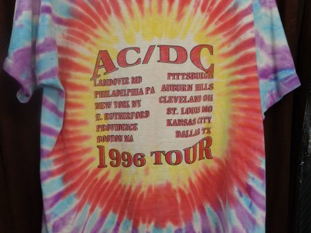 ACDC, Heavy METAL Music,1996 Ball Breaker Tour,Malcolm & Angus Young, Tie Dye,Silk Screen,Vintage Concert T-Shirt,Head Banging, Rock and Roll For Cheap