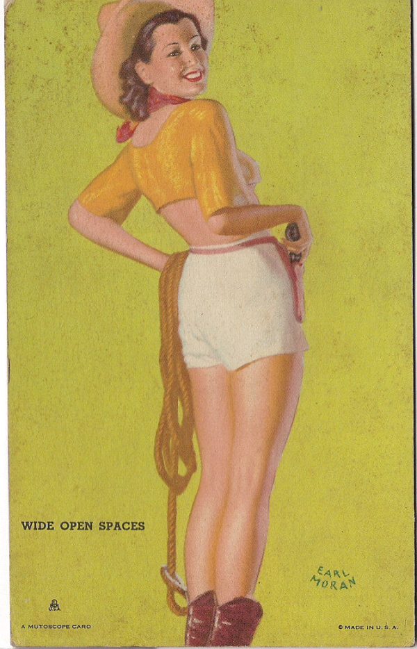 Original 1940s EARL MORAN Wide Open Spaces Girls with Guns MUTOSCOPE Arcade card  Hotcha Girls  series Supply