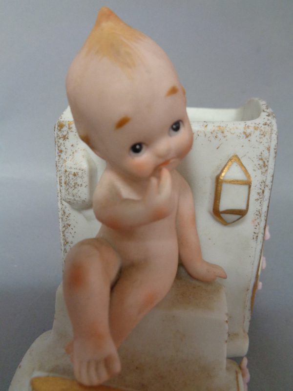 KEWPIE Doll, Vintage,Carriage Planter,KW2324B,Lefton,China,Hand Painted,bisque,Figurine, Cheap