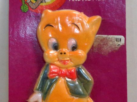 Bugs Bunny and His Friends, PORKY PIG, 1977, Baby Gum Massager, Sealed on Card, Warner Bros Cartoon Character, Vintage Collectible Online Hot Sale