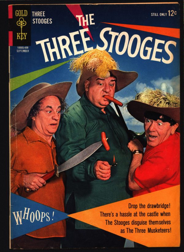 3 THREE STOOGES #19 Gold Key Comics TV Comedy #10005-409 Moe Howard, Larry Fine, Curly Joe, Three Musketeers Slapstick Parody Online Sale