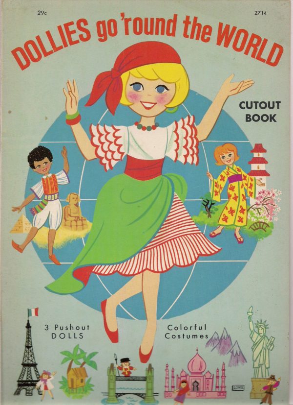 DOLLIES go  round the World PROGRESSIVE Out Push Out Cut Out Paper Doll Book Fine Intact not cut For Cheap