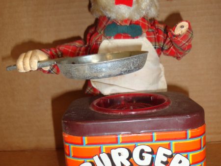 Battery Operated BURGER CHEF 1960s mechanical tin litho & plush toy DOG Fashion