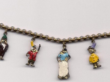 Walt DISNEY Snow White and the Seven Dwarfs SCARCE Complete Charm Bracelet Vintage Enamel 1930s-40s Online now