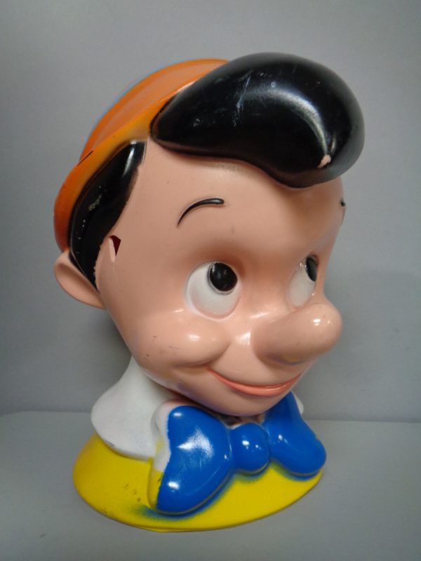 Walt Disney s PINOCCHIO, Bank, Vintage, Plastic Vinyl Figure, Walt Disney Productions,Play Pal Plastics, Animated Movie, Cartoon Character Child s Toy Fashion