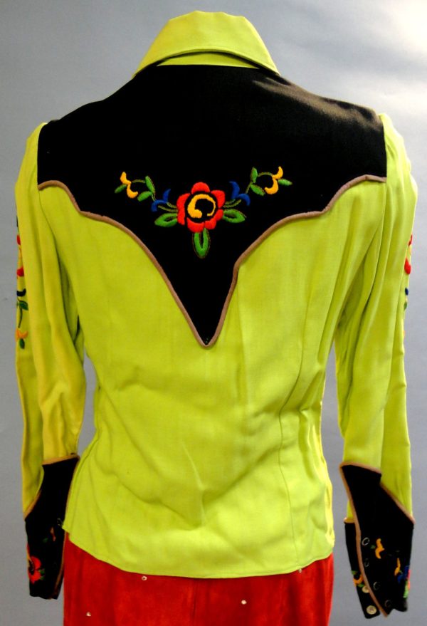 Spectacular Brilliant Lime Green ROCKABILLY Fifties Embroidered COWGIRL Top Western Shirt Small Supply