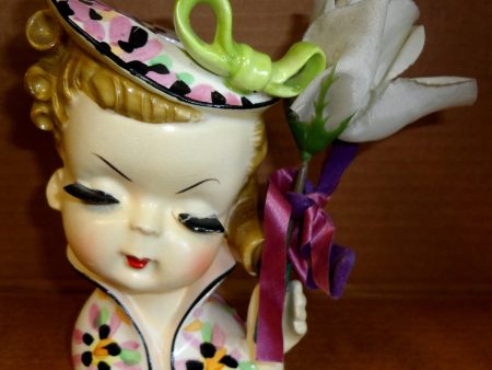 40s 50s Relco LADY Vintage Fashion porcelain Hand Painted HEAD VASE made in Japan Supply