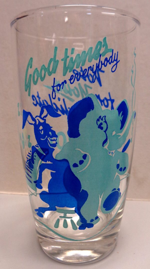 VOTE! GOP,Republican,Democrat,DNC,Blue,Silk screen,Politics,Drinking Glass,Tumbler,1960s,Presidential Election,Political Party, Online now