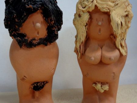 Adam and Eve, New Age,Hippie,Nudist,Nik Nak,Statuettes,Bisque,Unglazed Pottery,Terracotta and Paint,Anatomically Correct.Adult Novelty For Cheap