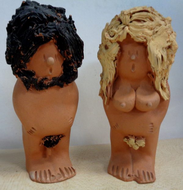 Adam and Eve, New Age,Hippie,Nudist,Nik Nak,Statuettes,Bisque,Unglazed Pottery,Terracotta and Paint,Anatomically Correct.Adult Novelty For Cheap