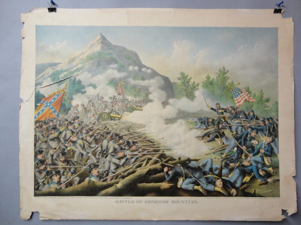 KURZ & ALLISON Original 1891 CHROMOLITHOGRAPH of the Civil War “Battle of Kenesaw Mountain” June 27th, 1864 General Sherman Online Sale