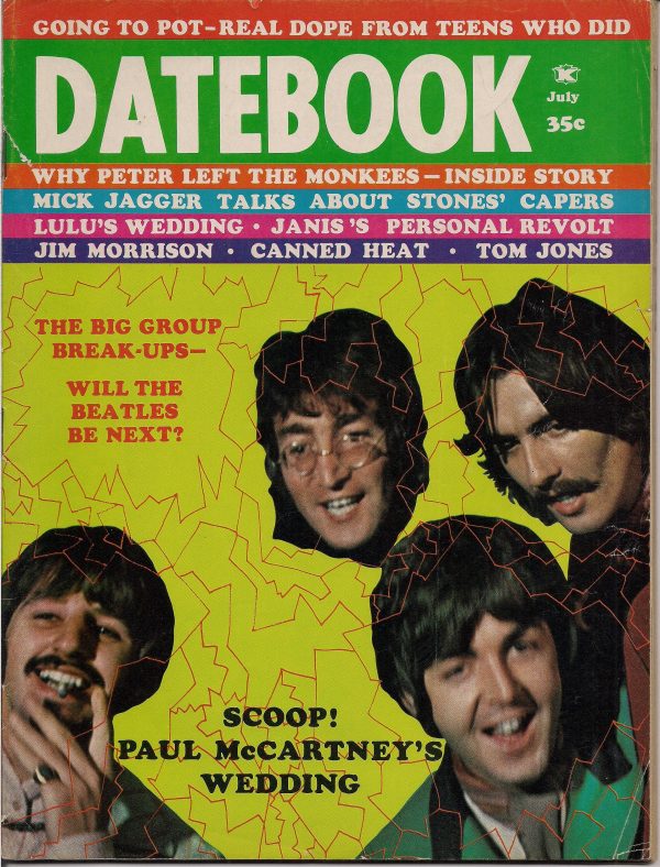 BEATLEmania! Rare DATEBOOK Magazine,July 1969,BEATLES Break-Up,Linda Eastman, Monkees,Jim Morrison,British Invasion,Rock and Roll Music Online now