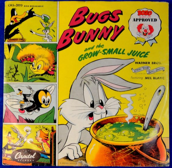 BUGS BUNNY and the Grow Small Juice Mel Blanc Looney Tunes Merrie Melody Bozo the Clown Approved Childrens Kids 78 RPM Capitol Records on Sale