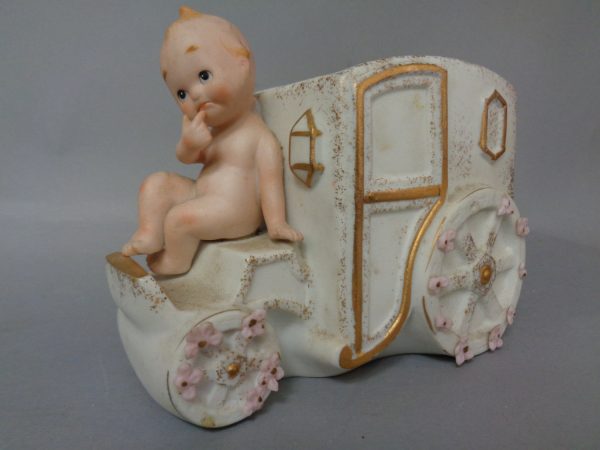 KEWPIE Doll, Vintage,Carriage Planter,KW2324B,Lefton,China,Hand Painted,bisque,Figurine, Cheap