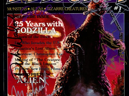 FANGORIA #1, GODZILLA, RARE Autographed signed by 50+ Horror, S-F Superstars, Christophe Lee, Elvira, George A. Romero, Bruce Campbell, Living Dead Online Sale