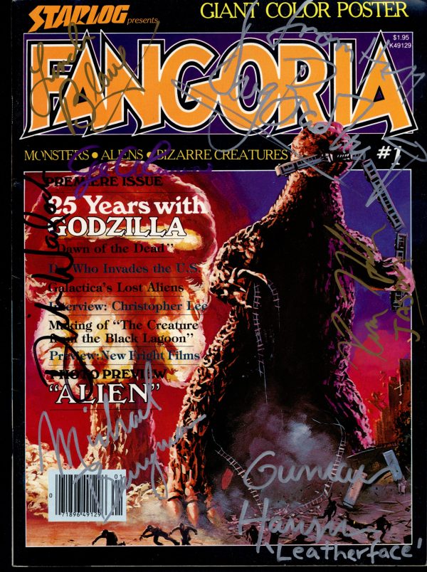 FANGORIA #1, GODZILLA, RARE Autographed signed by 50+ Horror, S-F Superstars, Christophe Lee, Elvira, George A. Romero, Bruce Campbell, Living Dead Online Sale