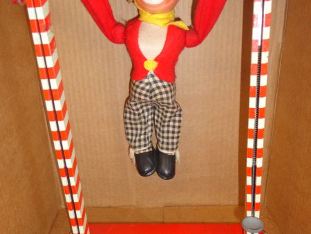 Battery Operated ACROBAT CLOWN 1960s mechanical tin litho & plastic CIRCUS performer For Discount