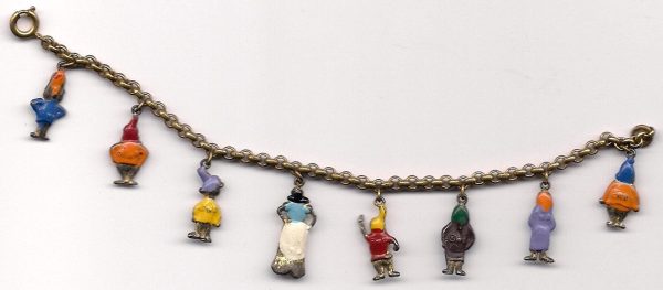 Walt DISNEY Snow White and the Seven Dwarfs SCARCE Complete Charm Bracelet Vintage Enamel 1930s-40s Online now