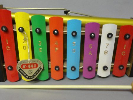 A Gem! Like New 1960 s DIAMOND Metal & Wood Toy Xylophone International Pitch A =440 Made in JAPAN by MARIKO  with original stick or Mallet Supply