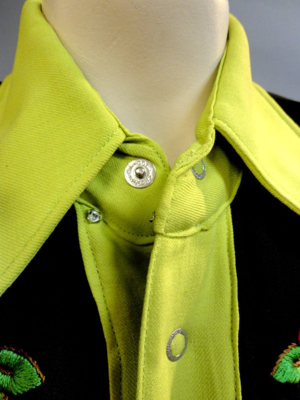 Spectacular Brilliant Lime Green ROCKABILLY Fifties Embroidered COWGIRL Top Western Shirt Small Supply