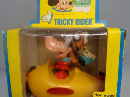 DISNEY TRICKY RIDER,Goofy,298, String Powered, Vintage Childs Toy, Walt Disney Productions,  Kohner Bros,Mickey Mouse Club, Push & Pull Sale