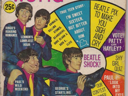 BEATLEmania! Teen World Magazine,Feb 1965,BEATLES,Elvis,Animals,Searchers,Dave Clark 5,Patty Duke,British Invasion,Rock and Roll Music Sale